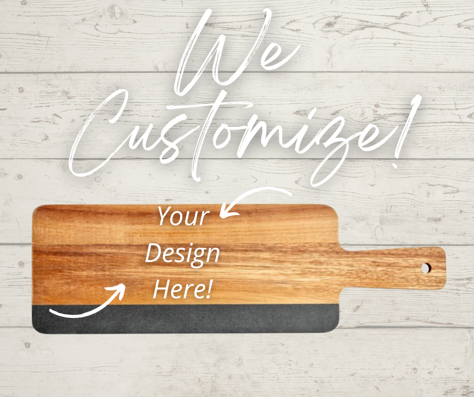Acacia & Marble Serving Board | Black 12in x 5in | Customizable