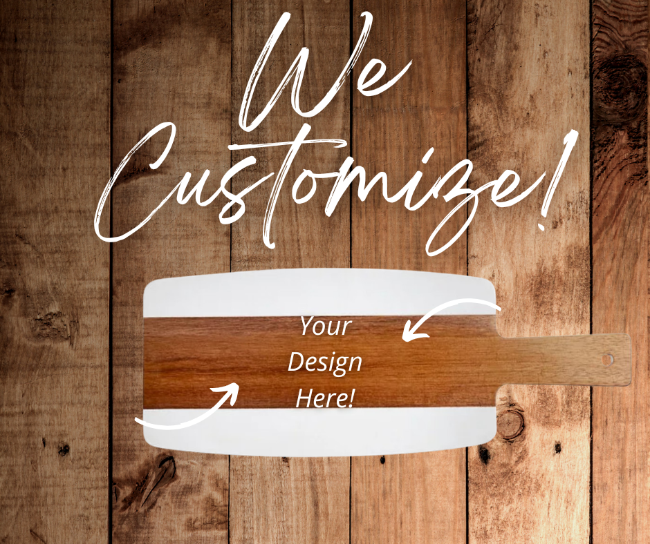 Acacia & Marble Serving Board | White 11.25in x 6in | Customizable