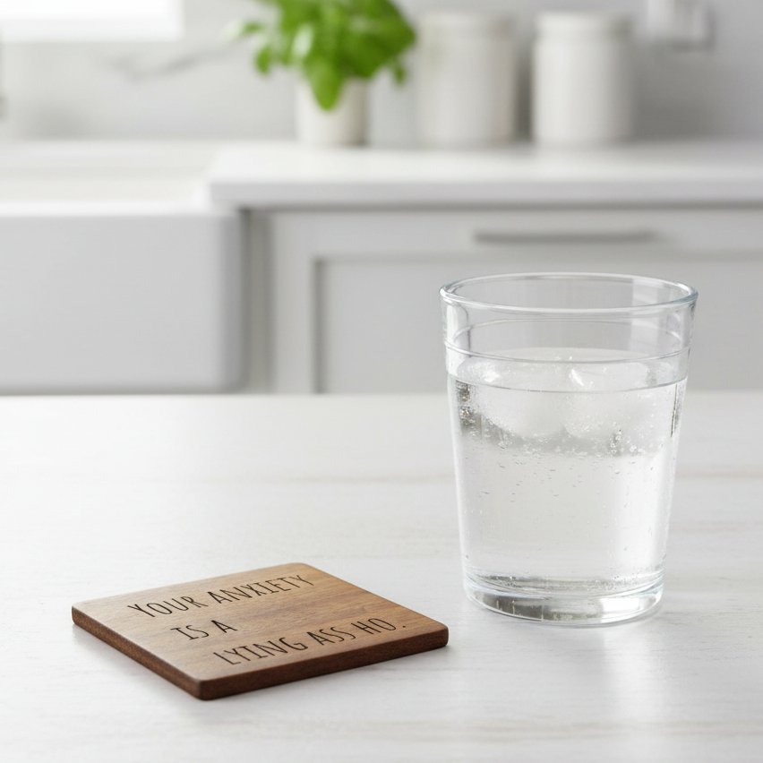 Wood Coaster - Your Anxiety Is A Lying A*s Ho | Funny Table Decor - Acacia