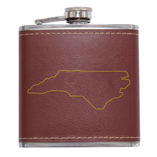 Faux Leather Wrapped Flask | North Carolina Outline | Barware