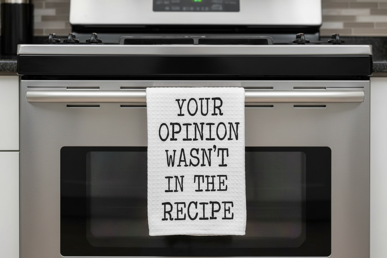 Kitchen Dish Towel – Your Opinion Wasn’t In the Recipe | Funny Kitchen Decor