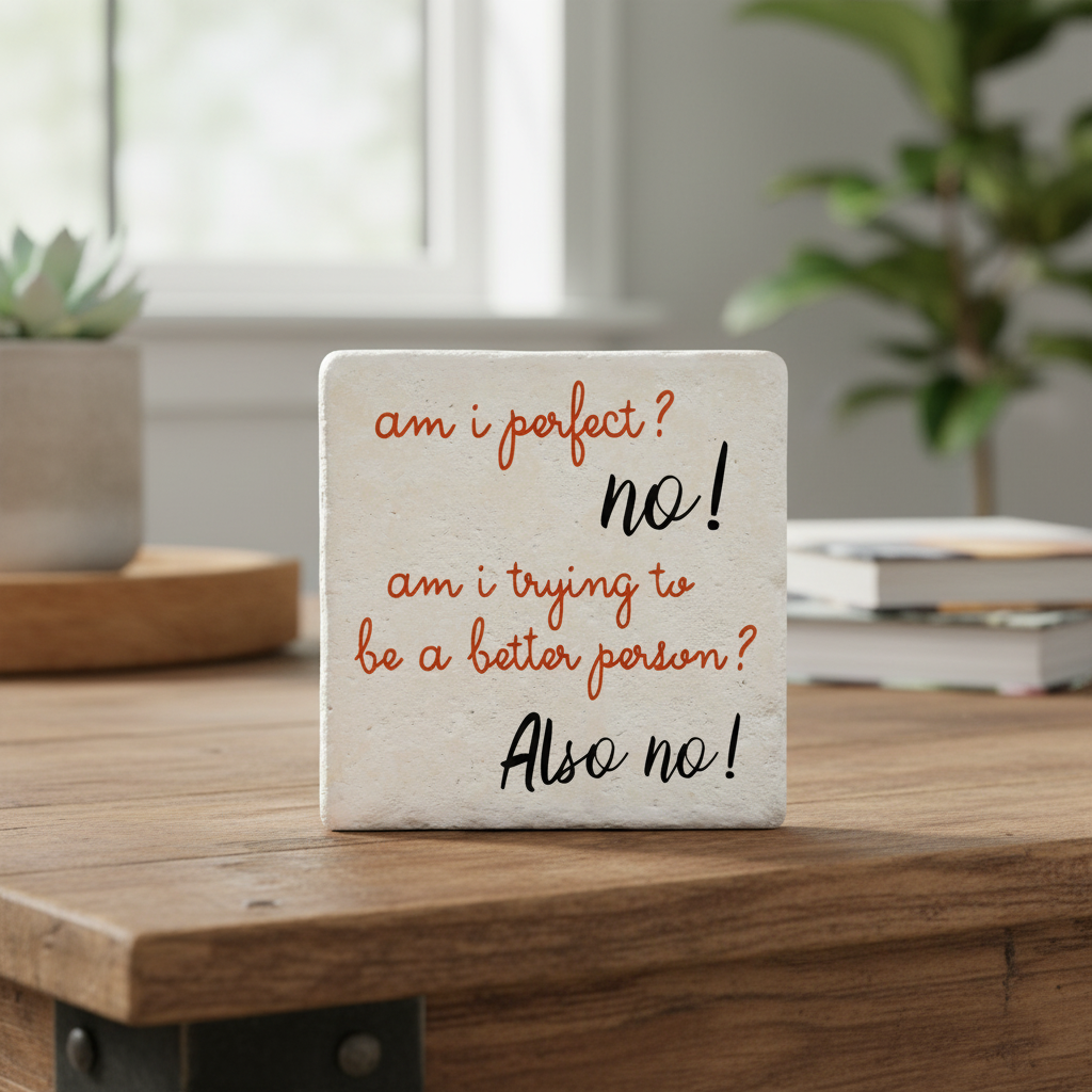 Ceramic Coaster - Am I Perfect, No | Funny Table Decor