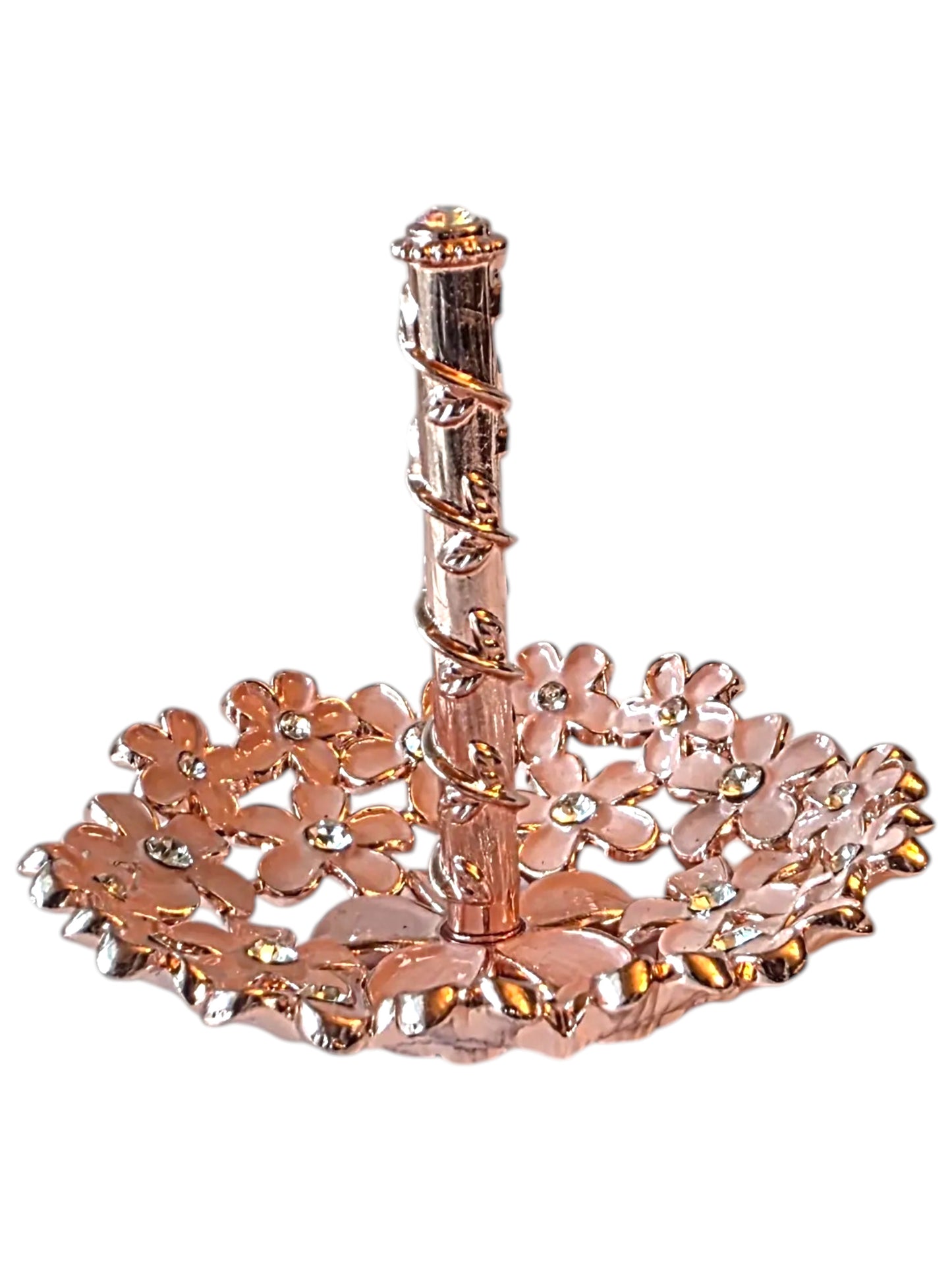 Floral Ring Holder Dish – Decorative Jewelry & Ring Dish with Rhinestone Accents