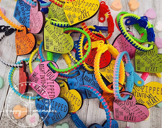 Valentine Zipper Fidget Bracelet w/Personalized Heart Tags