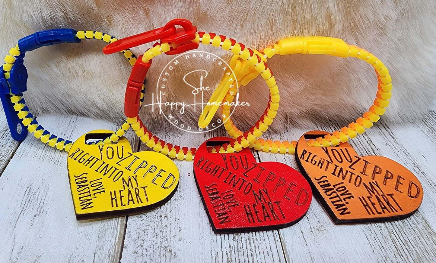 Valentine Zipper Fidget Bracelet w/Personalized Heart Tags